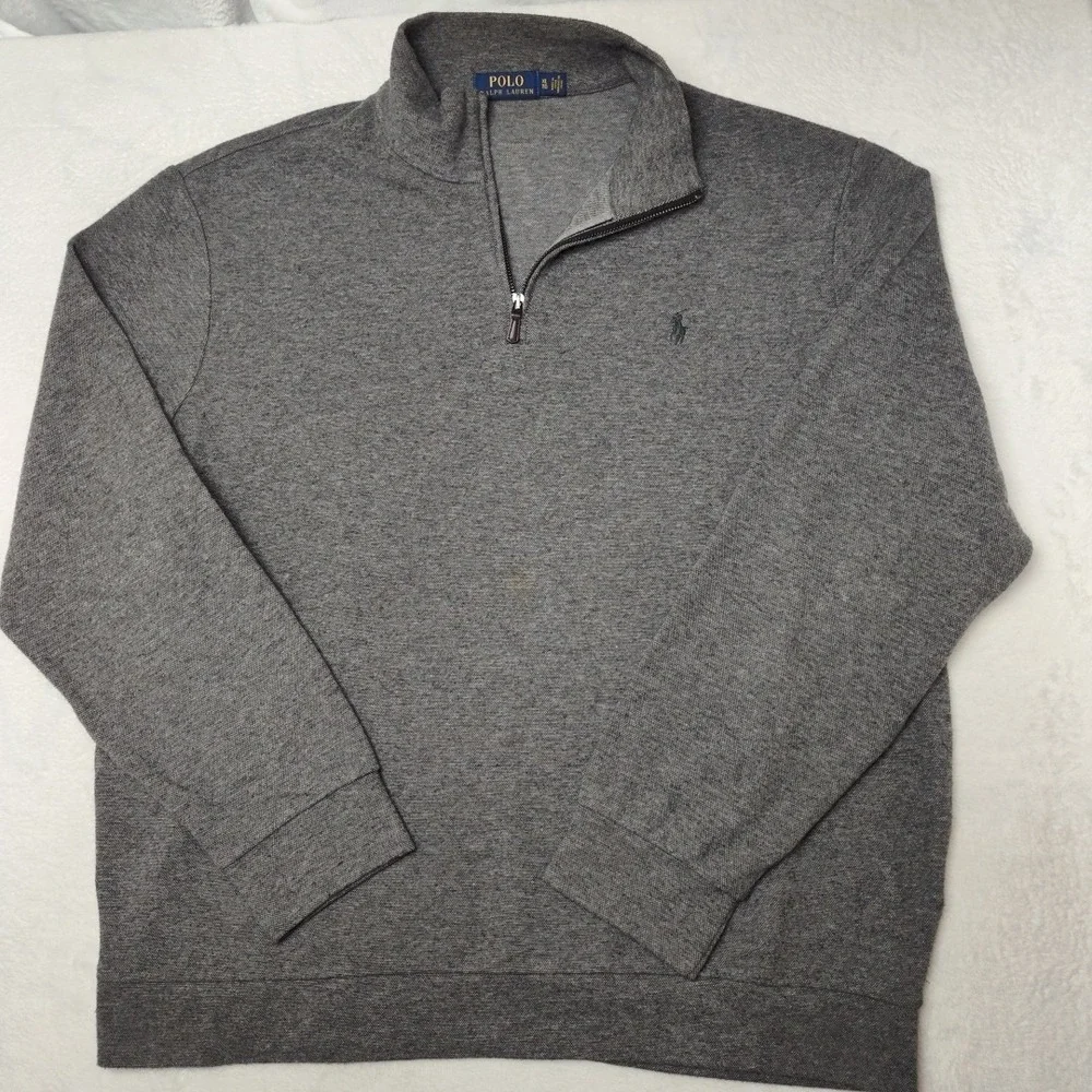 Polo Ralph Lauren Sweatshirt Mens XL Gray Mock Neck 1/4 Zip‎ Pullover Logo Work